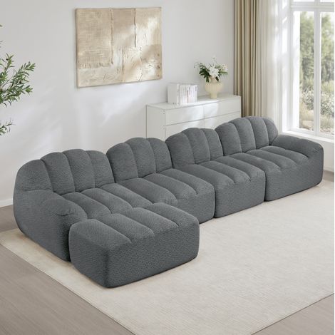 Divano modulare 4 posti con ottomano grigio OKMYHOME (1/5)
