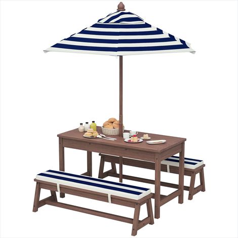 Ensemble table et chaises enfant bois sapin avec parasol (1/5)