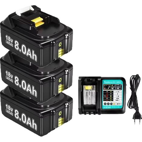Batteria, capacità 8000 mAh, compatibilità versatile, 3 x 8,0 Ah, 1 caricabatterie da 4 A, 18 V (1/2)