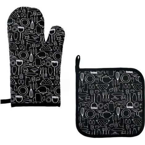 Gants de four - Cuisine - Coton - Anti-brûlure - Lavable - 30x17 CM (1/4)