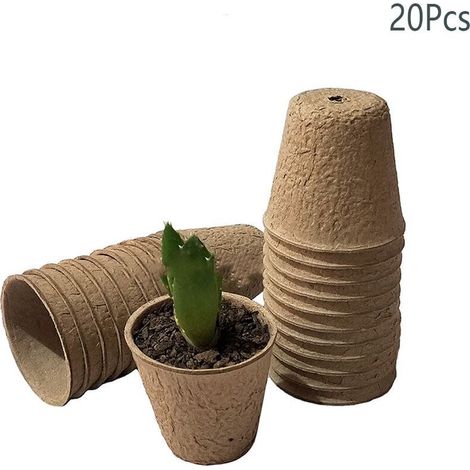 Pot Semis Biodegradable, Petits Pots de Fibre, Pot Jardinage en Set, Godet Semis Biodegradable pour La Culture de Plantes, Semis, Herbes, Fleurs, Légumes 6X6X3.7cm 20Pcs (1/4)
