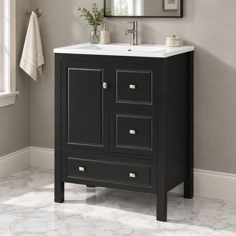 Mobile bagno con lavabo, 62 x 47 x 90 cm, nero, 3 cassetti e 1 anta HAVRYA (1/5)