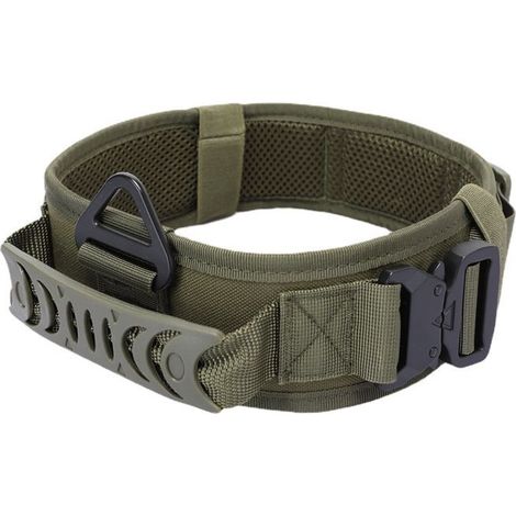 Collar táctico grande para perros, collar de nailon ajustable de estilo militar, hebilla de metal resistente con asa, verde. (1/5)
