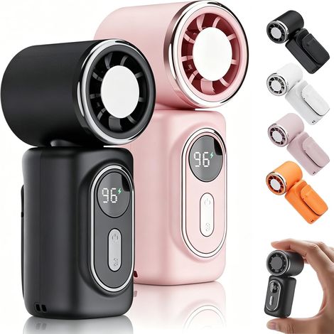 2 Pack Mini Clip Handheld Fan, 13500RPM 3000mAh Rechargeable, 5 Speeds, 360° Rotatable, LED Display Ice Cooling, Portable for Travel Office Use(Black&Pink)
