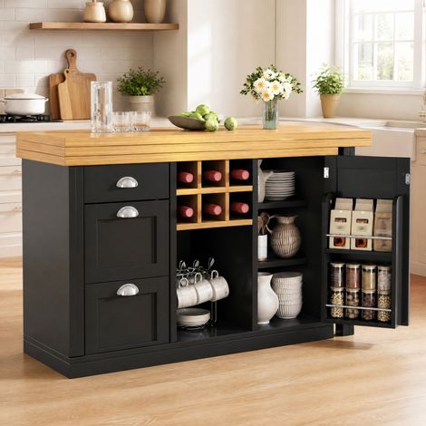 Table extensible 120-197 cm avec rangement MDF noir HAVRYA (1/5)