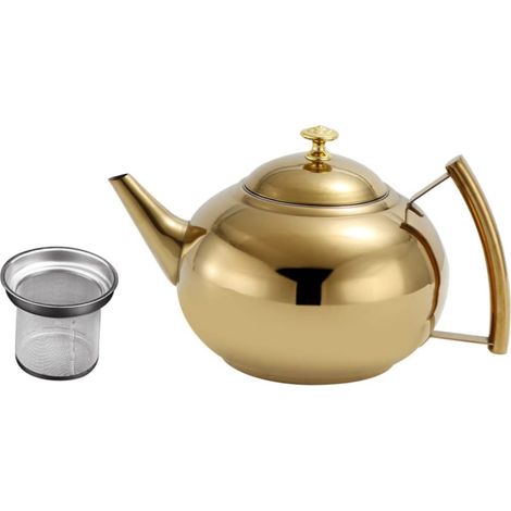 Bouilloire en acier inoxydable doré pour thé et café, théière asiatique avec filtre intégré, compatible camping et gazinière, idéale pour thé en vrac et eau chaude, 1 pièce (1/5)