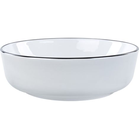 Lavabo Rond en Céramique 42 cm Brillant Vasque Comptoir Classique Blanc avec Bord Noir Xert