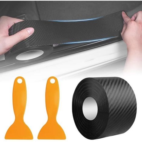 Film de Protection Voiture 5cm10m Autocollant Fibre de Carbone, Seuil de Porte de Voiture, Carbone Adhésif, Protection de Voiture