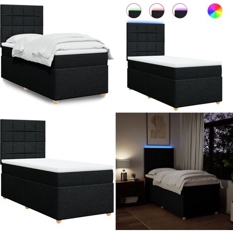 Sommier à lattes de lit et matelas Noir 80x200 cm Tissu - Lit Plateforme - Lit Double - Lit Design - Lit Moderne - Matelas À Ressorts Ensachés - Home & Living (1/5)