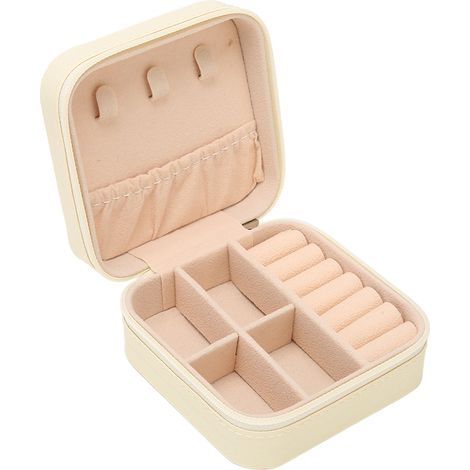Boîte à bijoux de voyage miniature élégante et raffinée en cuir PU, idéale pour les bagues, bracelets, boucles d'oreilles et colliers. (1/5)