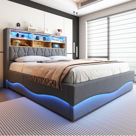 Bett Mit Bettkasten 180x200 cm Mit Metallgestell, Grauer Stoff (1/5)