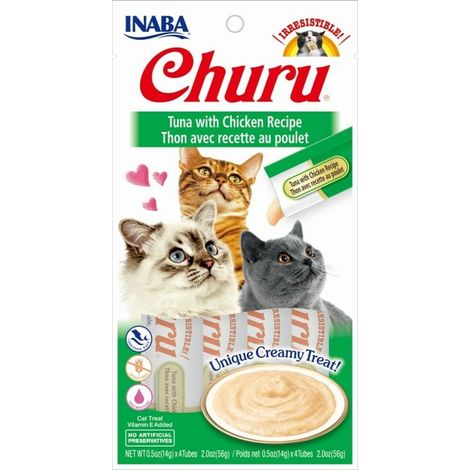 Inaba - churu - Golosina cremosa para gatos - Atún y pollo - 4 x 14 g (56 g)
