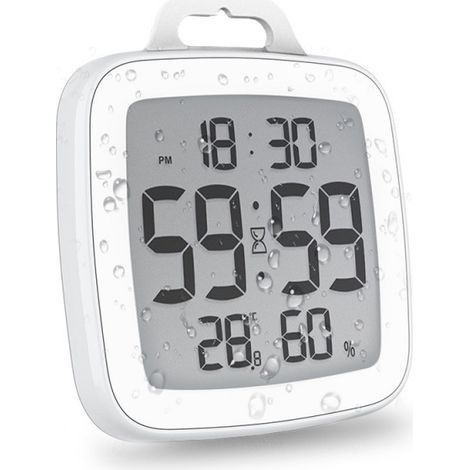 Horloge Murale Étanche – Compte à Rebours, Thermomètre/Hygromètre – Pour Salle de Bain et Cuisine (1/4)