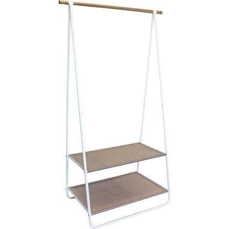 Portant en bois, métal et textilène - blanc, naturel - 1 barre de penderie, 2 étagères - 55x95x171cm (1/5)