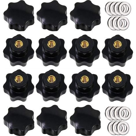 14 Pièces M8 Bouton de Serrage à Filetage Moleté, Boutons à Main en Forme D'étoile Bouton de Serrage en Plastique Noir avec Rondelles (1/5)