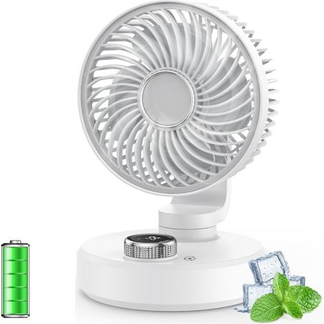 Ventilatore da tavolo, piccolo ventilatore silenzioso con testa vibrante, ricaricabile, portatile, 6 velocità, display LCD, mini ventilatore da tavolo USB, adatto per ufficio, casa e campeggio (bianco (1/5)