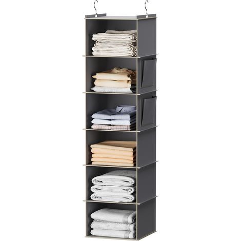 Étagère de Penderie à Suspendre Pliable,6 Niveaux,Rangement de Placard Suspendu,Organisateur de Vêtements avec Renfort Intérieur,Rangement Chaussure Gris (1/5)