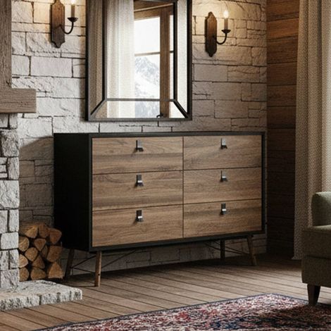 Dmora - Credenza Anturio, Buffet da soggiorno, Madia da salotto, Dispensa da cucina, 150x40 h95 cm, Nero e Noce (1/5)