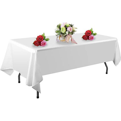 Weiße Tischdecke, 2er-Pack, 153 x 214 cm, rechteckige Polyester-Tischdecke, schmutzabweisend und waschbar, Tischdecke für Hochzeit, Party, Bankett, Braut