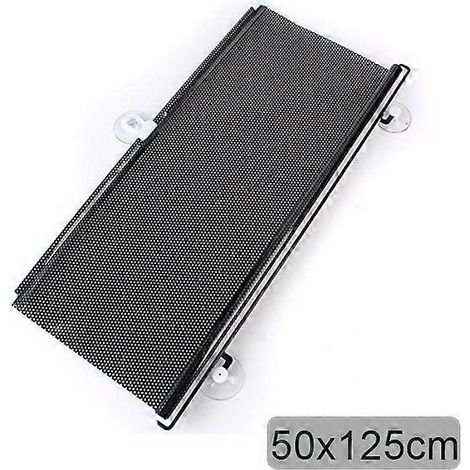 Pare-soleil rétractable pour voiture, rideau de pare-soleil latéral pour pare-brise, enrouleur, protection UV, universel, pliable, 50 x 125 cm, noir (1/5)