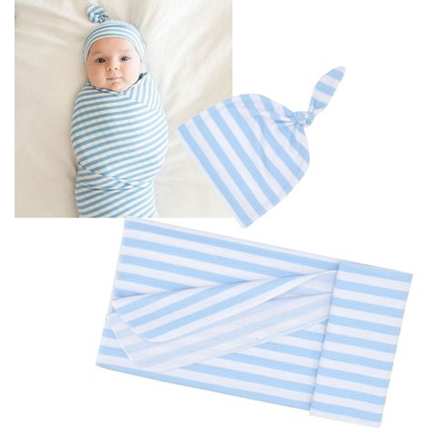 Deux bonnets pour bébé avec un nœud, en coton synthétique, bleu clair (1/5)
