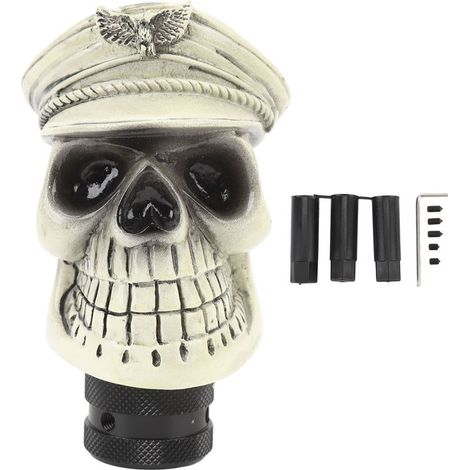 Totenkopfförmiger Schaltknauf mit 3 Harzadaptern, stabiler Griff, verbessert das Fahrgefühl, universell passend für die meisten beigen Fahrzeuge mit Schaltgetriebe und Automatikgetriebe (1/5)