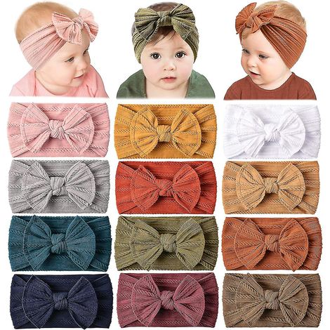 Lot de 12 bandeaux en nylon pour bébé, élastiques et nœuds pour cheveux, accessoires faits main pour nouveau-nés, nourrissons et tout-petits (1/5)