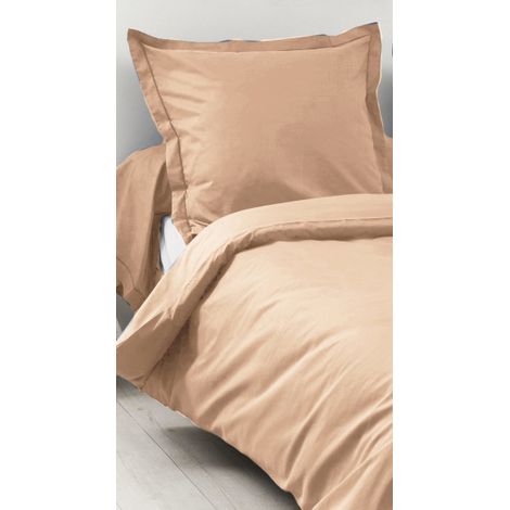 Housse de Couette Unie en 100 % Coton Orange corail 140x200 cm (1/2)