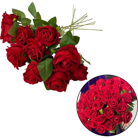 10 pcs Rose en velours rouge 50 cm - Bouquet de roses rouges (1/5)