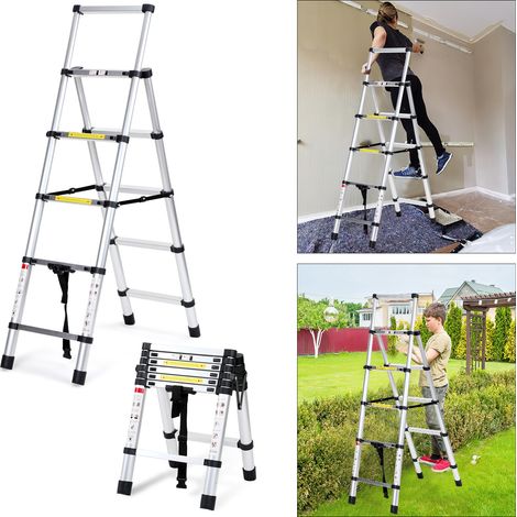 SWANEW Scala telescopica in alluminio Scala multiuso 1.4M+1.7M Scala pieghevole Stabile Scalabo in alluminio fino a 150kg Argento (1/5)