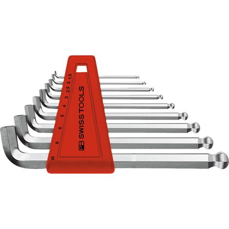 PB Swiss Tools Sechskant-Winkelschraubendreher-Satz, mit Kugelkopf und kurzem Schenkel, verchromt, 9-teilig