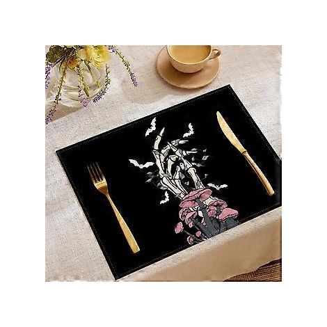 Halloween-Tischsets aus Leinen, Serie „Süßes oder Saures“, Kombinations-Tischsets, Restaurant-Festtagsdekoration, Geschirr-Isolierunterlagen (YMCD-8)