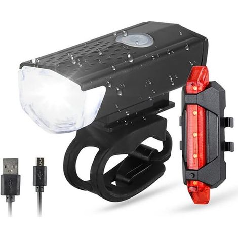 Juego de luces recargables para bicicleta，Luz delantera con luz trasera，3 modos，Accesorios para bicicleta，Negro，1 juego (1/5)