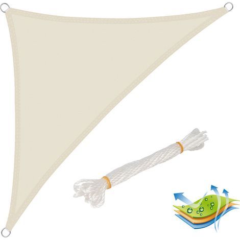 Voile d’ombrage triangulaire 3x3x4,25 m, en polyester, protection contre le soleil avec protection UV pour jardin ou camping, Crème (1/5)