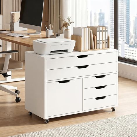 Eggree – Caisson de Rangement à roulettes, Meuble Tiroir Bureau, Blanc (1/5)