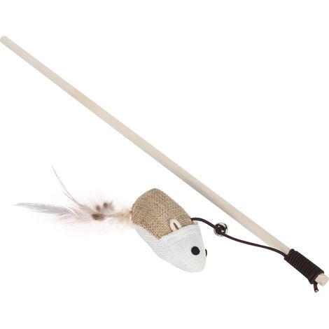Baguette en bois amusante pour chat, jouet pour souris avec grelot et plume en lin. (1/5)