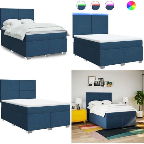 Giroletto a Molle con Materasso Blu 140x190 cm in Tessuto - Materasso a molle insacchettate - Letto con testiera regolabile