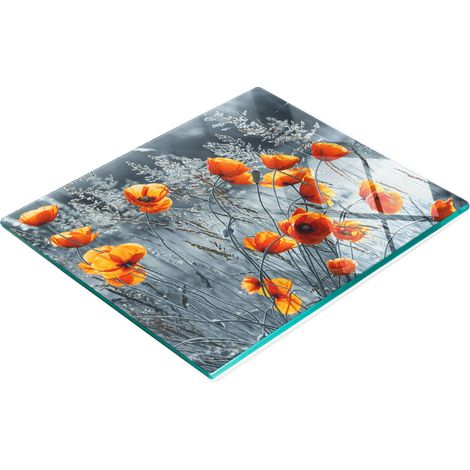 Tabla de cocina decorativa multifuncional de cristal con diseño de campo de amapolas, 60x52 cm. (1/5)
