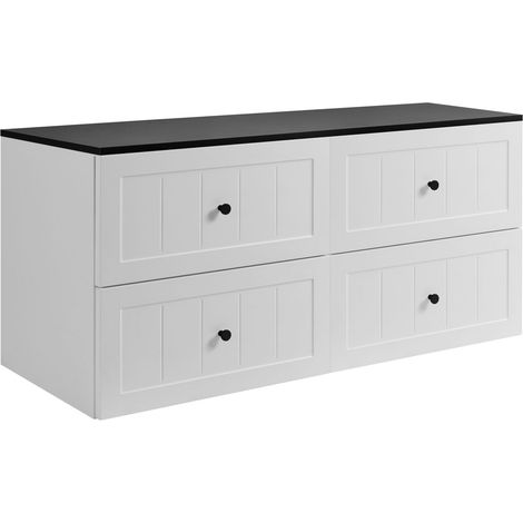 Waschtischunterschrank 160 cm - Weiß Schwarz - Elegantes Design - gerippte Fronten (1/5)