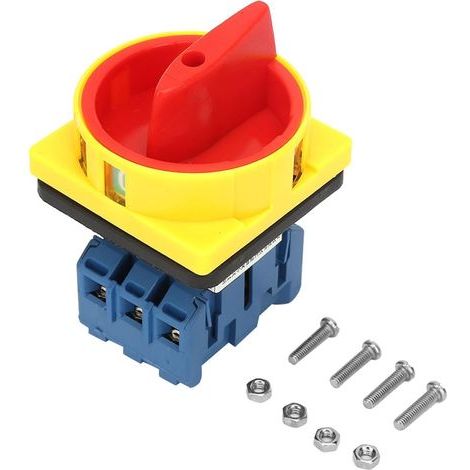Disjoncteur rotatif 4 broches, circuit principal marche/arrêt, charge 3 broches, interrupteur alimentation 2 positions, 25A (1/5)