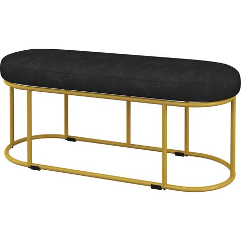 Banc à chaussures/de lit/d'entrée style vintage, texture velours, charge maximale 200 kg, structure en métal, noir, 100 x 37 x 43 cm (1/5)