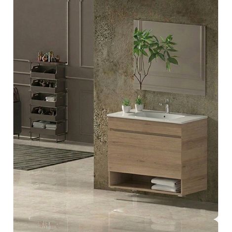 Badmöbel Set NEBARI Vormontiert 1 Schublade, Waschbecken und Spiegel Estepa 50x40 cm