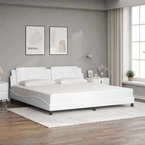 Cadre de lit sans matelas,Structure de lit,Lit Adulte Zadar blanc 200x200 cm similicuir (1/5)