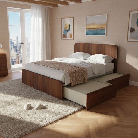Letto matrimoniale 160x200 con cassettoni - Design italiano e montaggio facile - Noce Caracalla