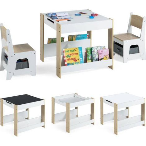 Kids Table and Chairs Set Toddler Wooden Activity Desk-Natural