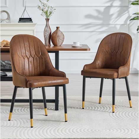 Chaise de salle à manger en tissu marron et métal, lot de 2, design ergonomique, stable, patins antidérapants (1/5)