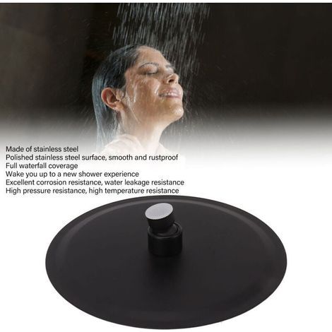 Pommeau de douche à effet de pluie ultra fin, cascade de pluie fixe, pomme de douche ronde en acier inoxydable noir 8 pouces (1/3)