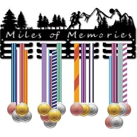 Medaillenhalter – Eisen – 40 x 15 cm – 3 Reihen – Fassungsvermögen: über 60 Medaillen – Wandmontage – Schwarz (1/5)