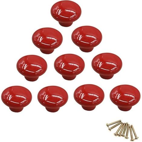 Rouge Poignées et Boutons de tiroir ceramique poignée de Meuble Porte Bouton pour la Chambre des Enfants Pack de 10 (Vient avec des vis) (1/5)