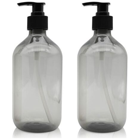 2 Pièces Distributeur de Savon 500 ML, Flacons Vides à Pompe à Pression Vide en Plastique, Rechargeable pour huiles essentielles, lotions, shampooing, après-shampoing (Gris) (1/3)